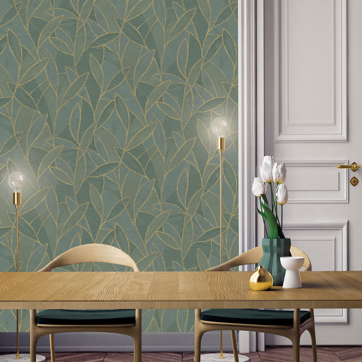 Carved Leaf Dark Moss by Veer Decor Nature Wallpaper – Veer Decor 8249-AC4
