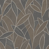 Carved Leaf Graphite embossed metallic nature wallpaper roll 8249-AC5