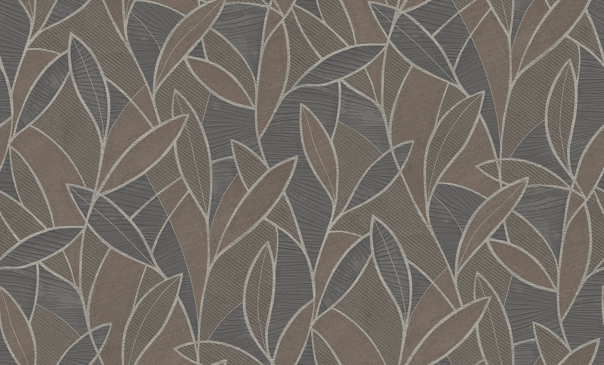 Carved Leaf Graphite by Veer Decor Embossed Metallic Nature Wallpaper – Veer Decor 8249-AC5