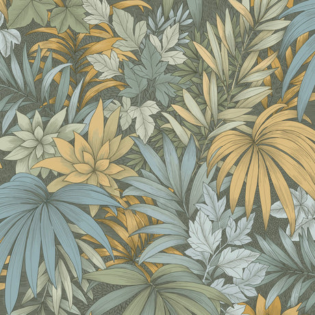 Allure Jungle Dark Moss Tropical Wallpaper roll and pattern view