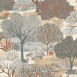 Allure Forest Taupe textured nature wallpaper roll showing forest trees in taupe and grey