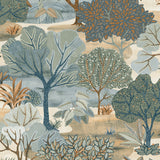 Allure Forest Blue non-woven unpasted wallpaper with embossed tree motif, roll 20.86 in x 33 ft