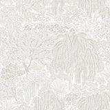 Willow Whisper White wallpaper roll showing hand-drawn willow trees and foliage pattern