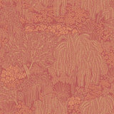 Willow Whisper Wine wallpaper roll showing botanical willow pattern in red with metallic highlights