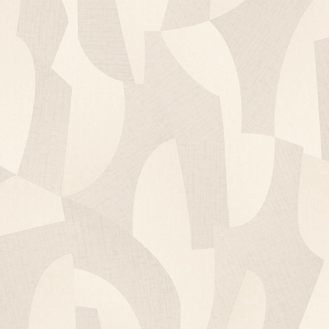 Sculpted Motion Beige abstract textured wallpaper roll and room scene