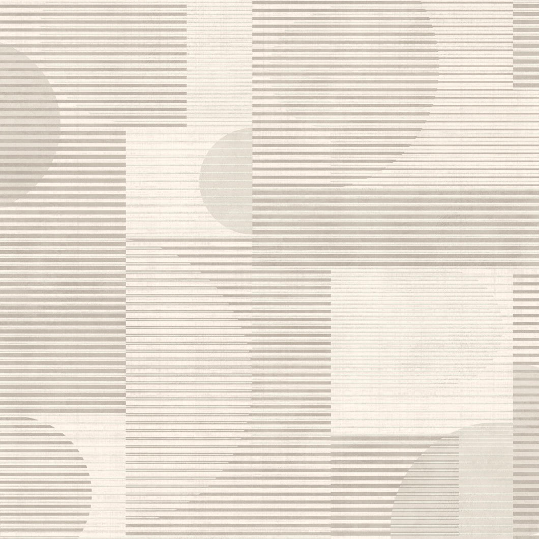 Geo Rhythm White geometric textured wallpaper roll and room scene