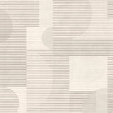 Geo Rhythm White geometric textured wallpaper roll and room scene