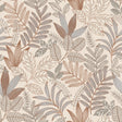 Allure Foliage Taupe embossed botanical wallpaper roll and room scene