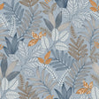Allure Foliage Blue textured botanical leaf wallpaper roll and pattern
