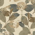 Castanum Bloom Blue Beige floral botanical wallpaper sample with textured pressed leaves and flowers