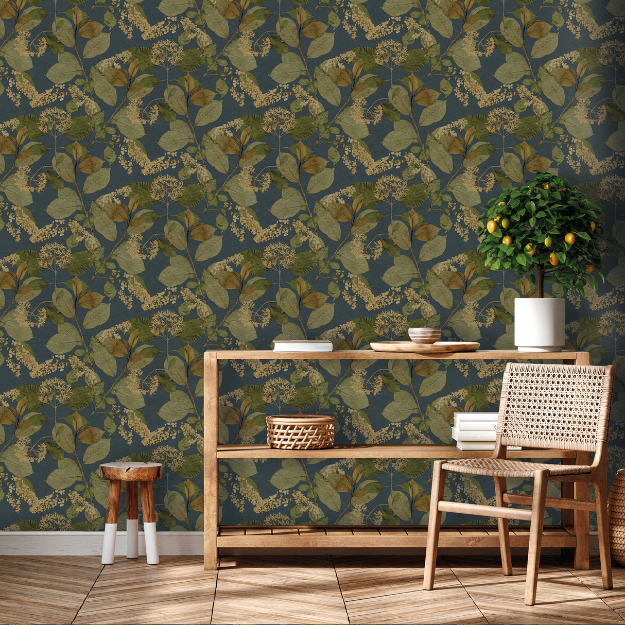 Castanum Bloom Midnight Blue by Veer Decor Floral Wallpaper – Veer Decor 8250-AC4