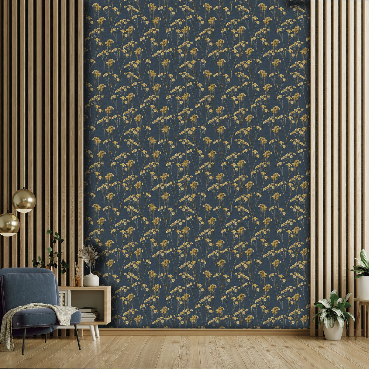 Spry Flower Midnight Navy by Veer Decor Floral Wallpaper – Veer Decor 8250-AD4