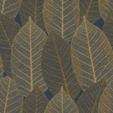 Leaf Lace Midnight Blue botanical wallpaper roll with layered skeletal leaves pattern