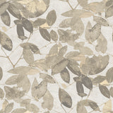 Beech Leaves Warm Taupe non-woven unpasted wallpaper roll with layered leaf pattern in taupe tones