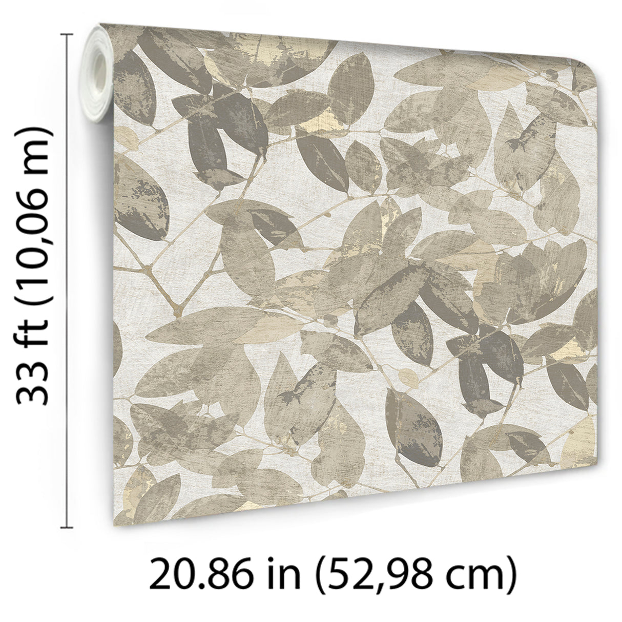 Beech Leaves Warm Taupe by Veer Decor Non-Woven Unpasted Wallpaper – 8250-AG2