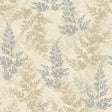 Wild Herbs Blue Beige wallpaper roll and room scene with botanical sprigs pattern