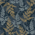 Wild Herbs Midnight Blue botanical wallpaper roll showing navy ground with layered herb sprigs pattern