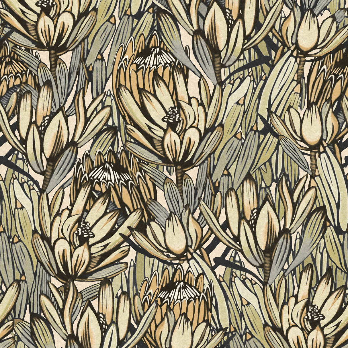 Copacabana Cream and Grey floral botanical non-woven wallpaper roll 20.86 in x 33 ft