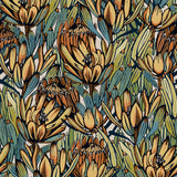 Copacabana Beige and Blue floral non-woven wallpaper roll and room scene