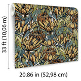 Copacabana Beige and Blue by Veer Decor Floral Wallpaper – Veer Decor 8251-AD2