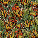 Copacabana Green and Orange floral tropical non-woven wallpaper roll and room scene