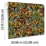 Copacabana Green and Orange by Veer Decor Floral Wallpaper – Veer Decor 8251-AD3