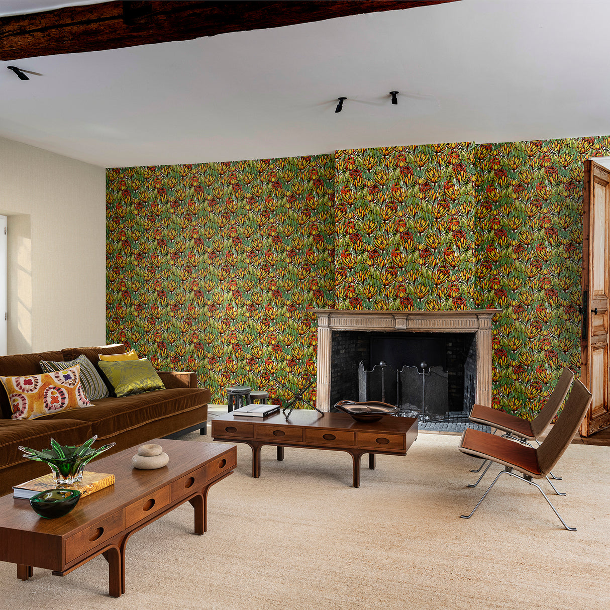 Copacabana Green and Orange by Veer Decor Floral Wallpaper – Veer Decor 8251-AD3