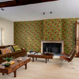 Copacabana Green and Orange by Veer Decor Floral Wallpaper – Veer Decor 8251-AD3