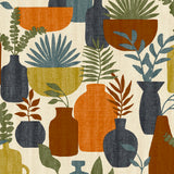 Botanica Clayworks Beige and Orange non-woven wallpaper with abstract pottery and foliage motif