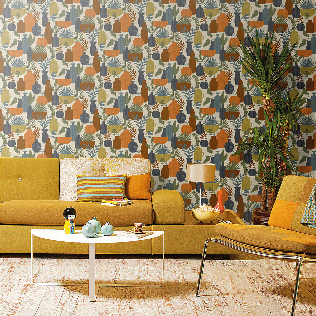 Botanica Clayworks Beige and Orange by — Botanical Wallpaper – Veer Decor 8251-AE3