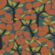 Janneiro Botanica blue and orange non-woven wallpaper with stylized leaves and branches