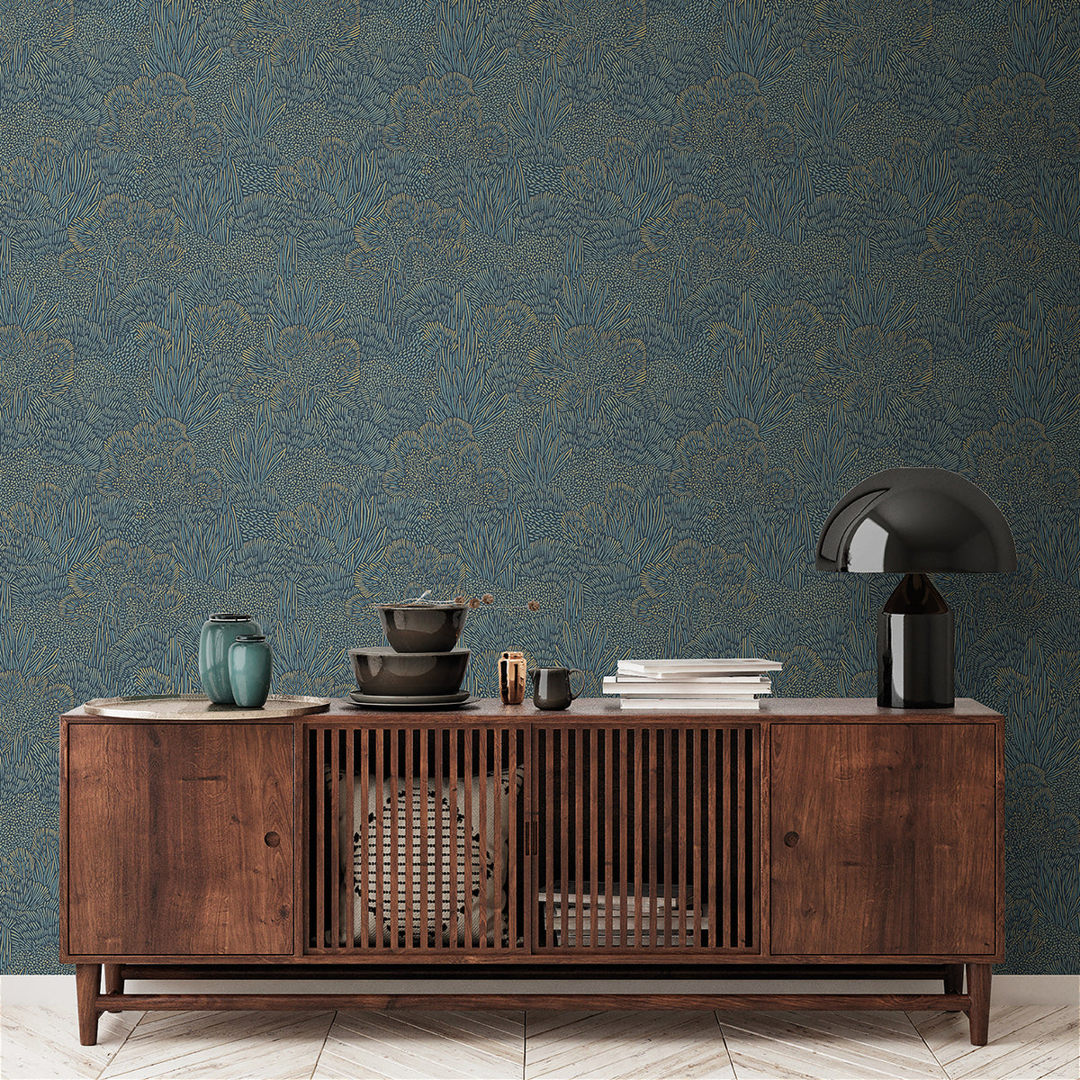 Samba Botanica Blue and Gold Botanical Wallpaper | 20.86 in x 33 ft ...