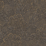 Samba Botanica wallpaper in black and gold with intricate botanical linework