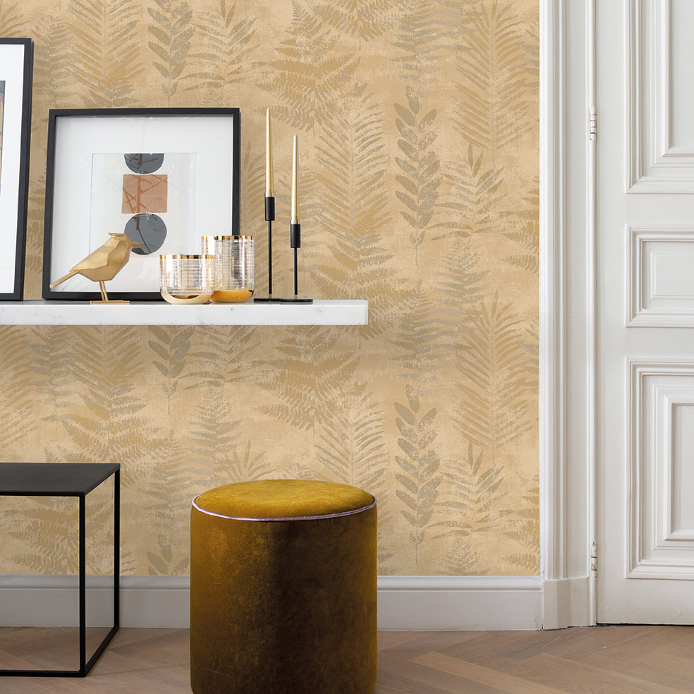 Fern Horizon Tan by  Whimsical Botanical Wallpaper – Veer Decor 8252-AE3