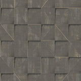 Prism Grid Brown geometric textured wallpaper roll and room image