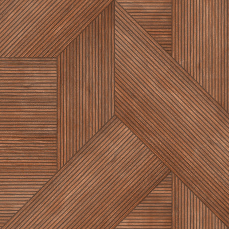 Sculpted Chevron Wood Panels Red geometric wood-look wallpaper roll and pattern