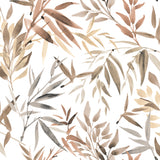 Painted Canopy Red wallpaper with watercolor bamboo leaves in warm neutrals