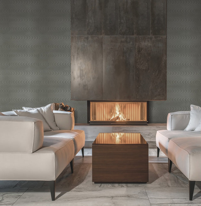 Ocean Swell Charcoal & Grey Wallpaper