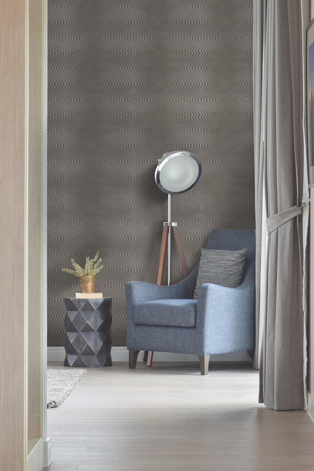 Ocean Swell Charcoal & Grey Wallpaper
