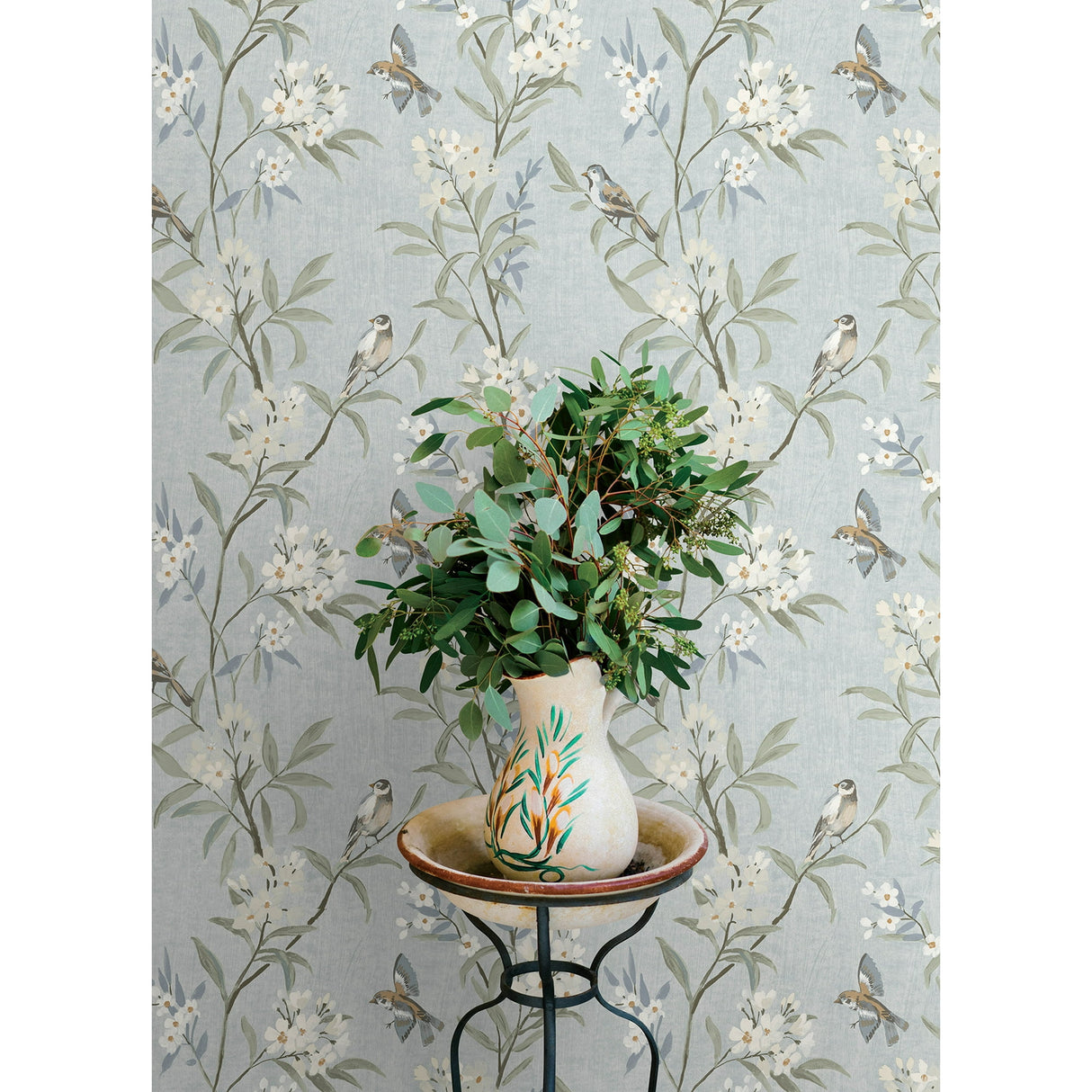 Tea Olive Light Blue by Chesapeake Finch Frolic Wallpaper – Brewster Home Fashions 4169-83140