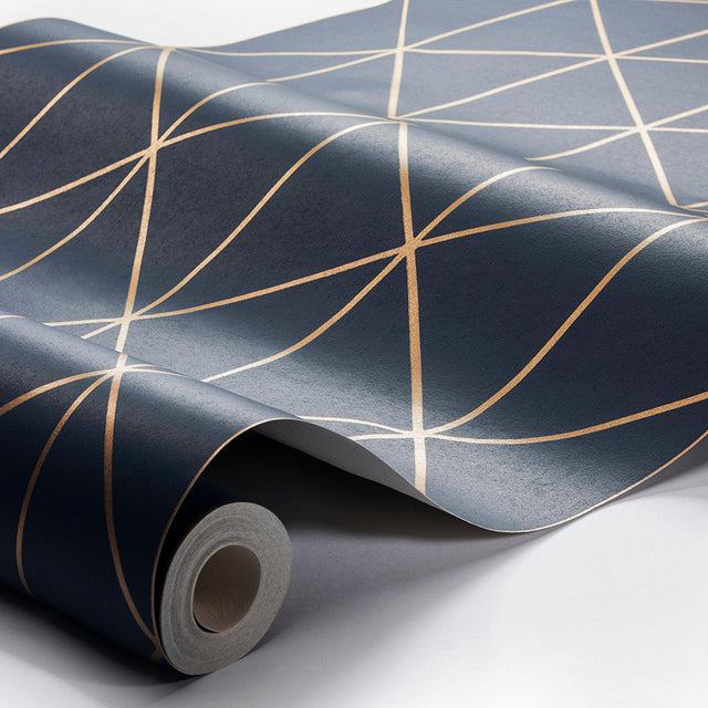 Diamonds Navy and Gold Geometric Wallpaper by Boråstapeter – Schumacher 8804
