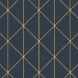 Diamonds navy and gold geometric wallpaper by Boråstapeter for Schumacher, roll and pattern detail