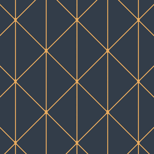 Diamonds navy and gold geometric wallpaper by Boråstapeter for Schumacher, roll and pattern detail
