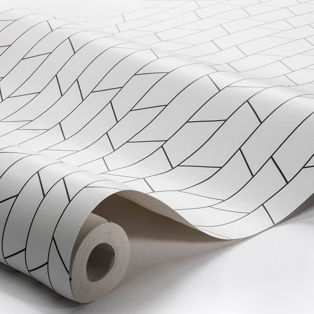 Angle Black on White Geometric Wallpaper by Boråstapeter – Schumacher 8821