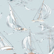Sailboats wallpaper in sky blue by Boråstapeter for Schumacher, featuring classic sailboats and seagulls in a nautical scene.