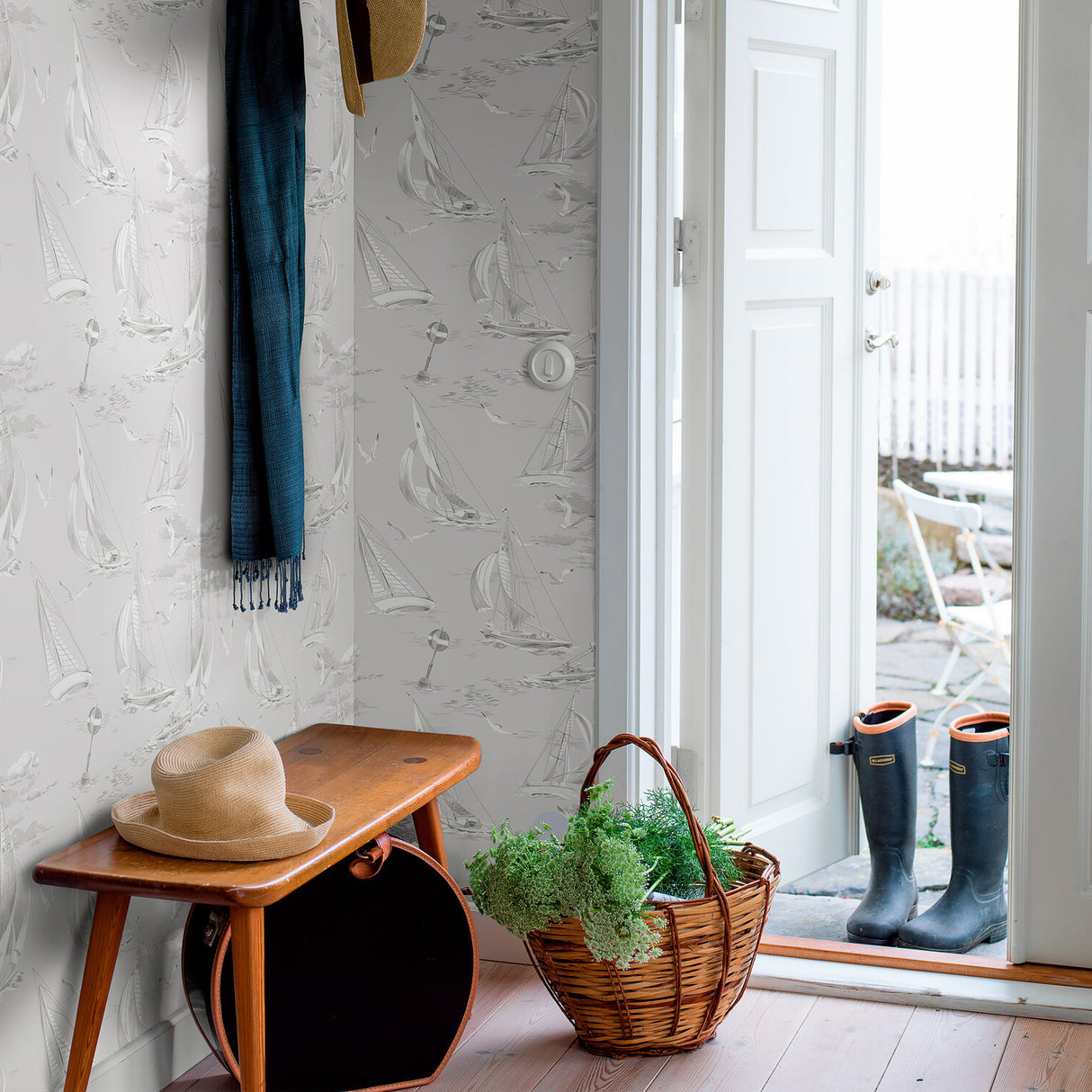 Sailboats Grey by Boråstapeter Nautical Wallpaper – Schumacher 8855