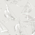 Grey sailboat and seagull nautical wallpaper by Boråstapeter for Schumacher, pattern 8855, styled in a bright entryway.