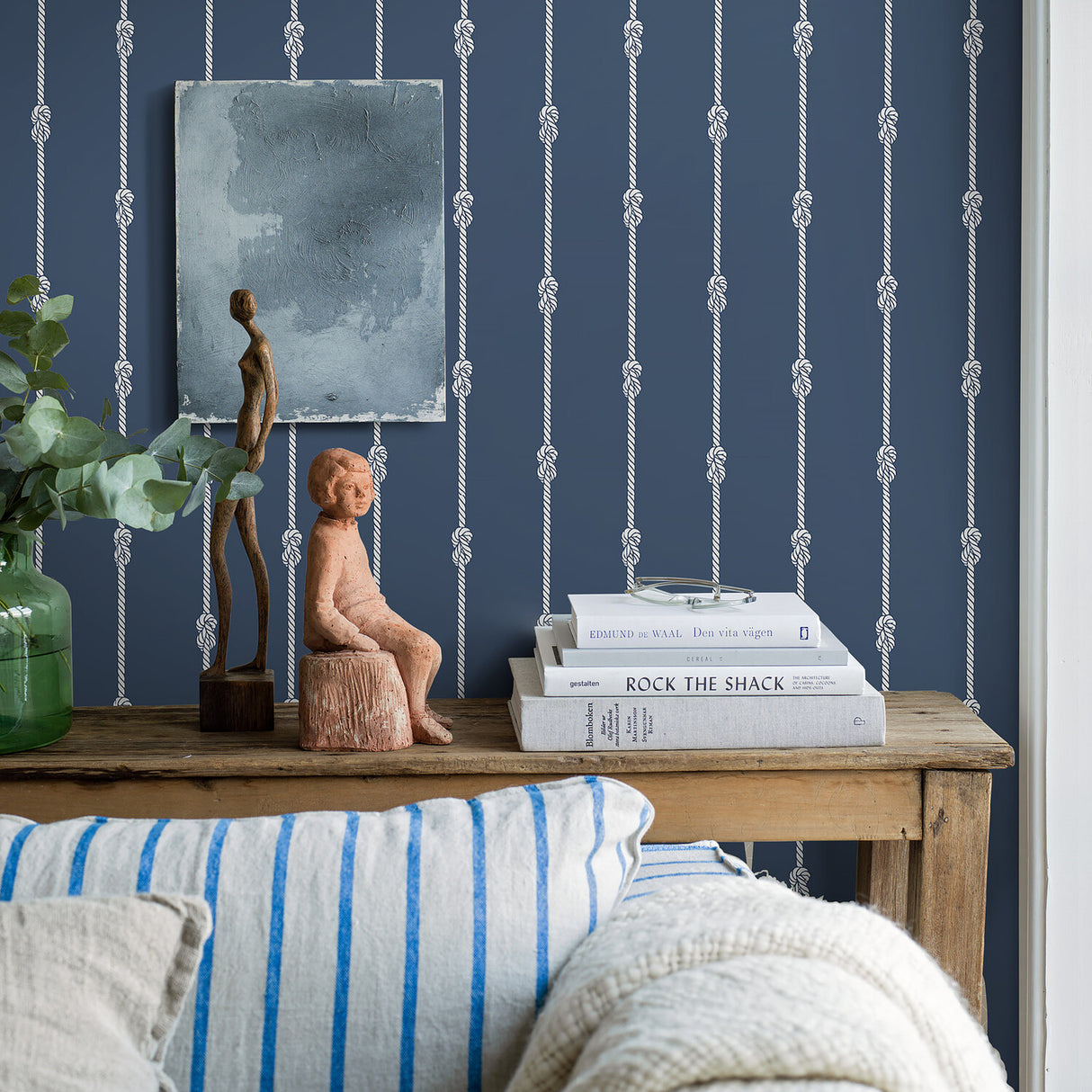 Knot Stripe Navy by Boråstapeter Nautical Rope Stripe Wallpaper – Schumacher 8858