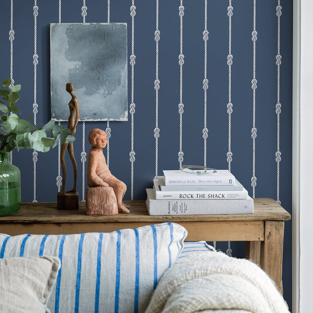 Knot Stripe Navy by Boråstapeter Nautical Rope Stripe Wallpaper – Schumacher 8858