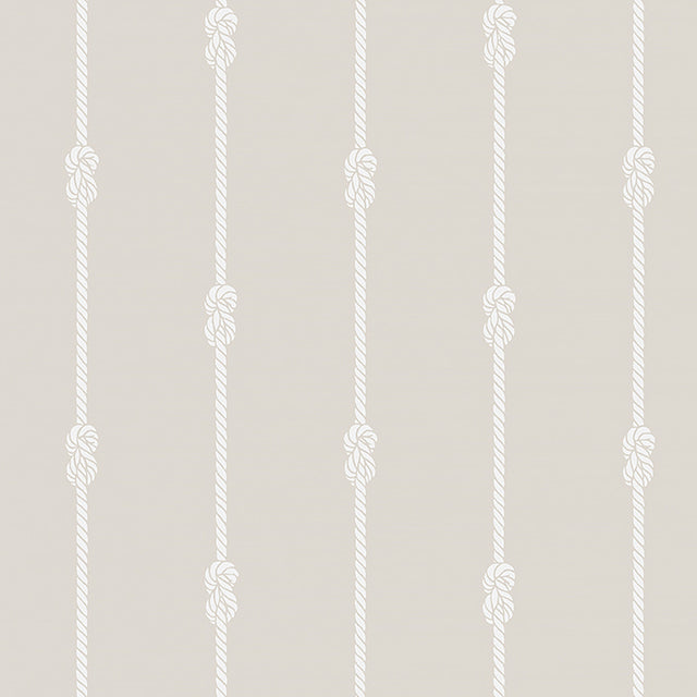 Knot Stripe wallpaper in sand by Boråstapeter for Schumacher, featuring nautical rope stripes with figure-eight knots.